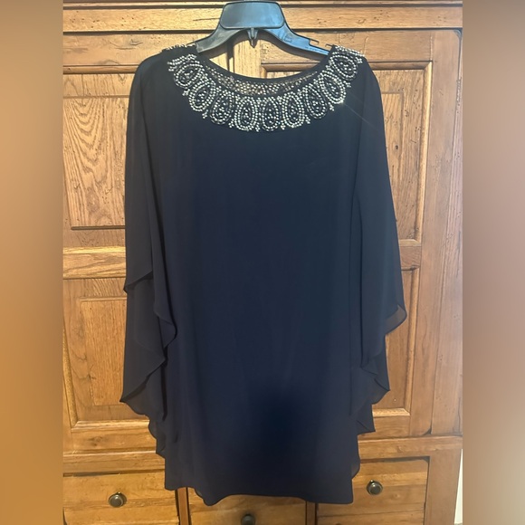 XSCAPE Navy Beaded Chiffon Dress – Size 8 - Picture 1 of 4